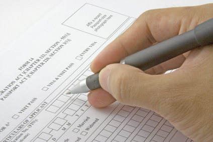 Filling in an immigration application form